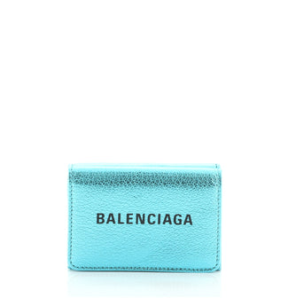 Balenciaga Logo Trifold Wallet Metallic Leather