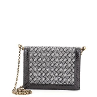 Bottega Veneta Flap Wallet on Chain Intrecciato Knitted Lurex with Snakeskin Small