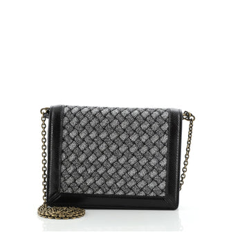Bottega Veneta Flap Wallet on Chain Intrecciato Knitted Lurex with Snakeskin Small