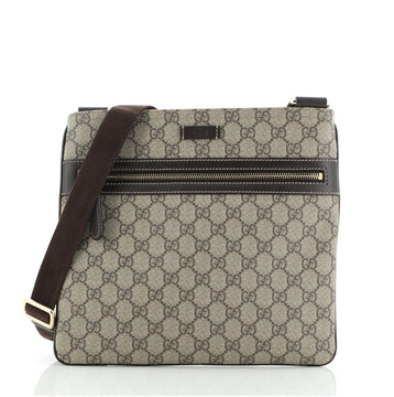 Gucci Front Zip Flat Messenger Bag GG Coated Canvas Medium