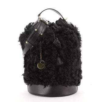 Ralph Lauren Collection Drawstring Bucket Bag Fur with Leather Large