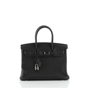 Hermes Birkin Handbag Black Togo with Palladium Hardware 30