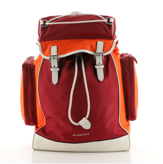 Burberry Double Pocket Drawstring Backpack Nylon with Leather Medium