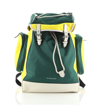 Burberry Double Pocket Drawstring Backpack Nylon with Leather Medium