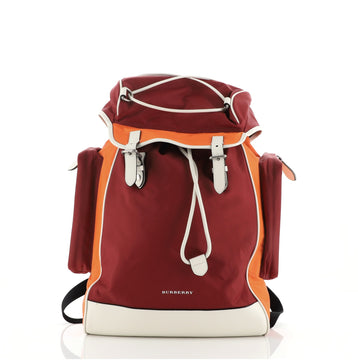 Burberry Double Pocket Drawstring Backpack Nylon with Leather Medium