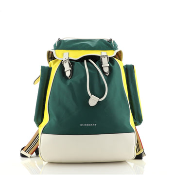 Burberry Double Pocket Drawstring Backpack Nylon with Leather Medium
