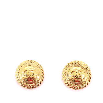 Chanel Vintage Round Chain Quilted Clip-On Earrings Metal