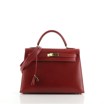 Hermes Kelly Handbag Red Box Calf with Gold Hardware 32