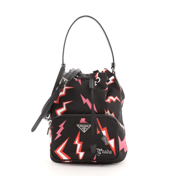 Prada Frankenstein Drawstring Bucket Bag Printed Tessuto Small