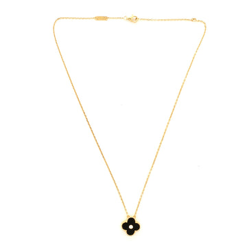 Van Cleef & Arpels Vintage Alhambra Pendant Necklace 18K Yellow Gold, Onyx and Diamond