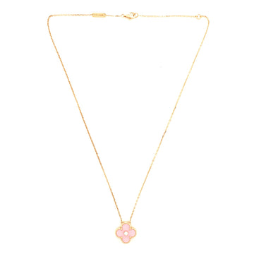 Van Cleef & Arpels Vintage Alhambra Pendant Necklace Rose Gold and S√®vres Porcelain with Diamond