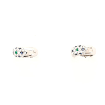Cartier Huggie Clip-On Earrings 18K White Gold with Diamonds, Sapphire and Emerald