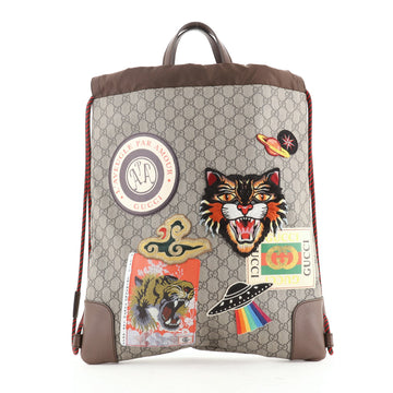 Gucci Courrier Soft Drawstring Backpack GG Coated Canvas with Applique Medium