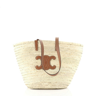 Celine Triomphe Basket Shoulder Bag Raffia with Leather Large