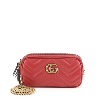 Gucci GG Marmont Triple Zip Chain Bag Matelasse Leather Mini