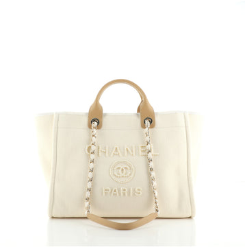 Chanel Deauville Tote Pearl Embellished Canvas Medium