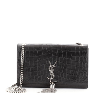Saint Laurent Classic Monogram Tassel Crossbody Bag Crocodile Embossed Leather Medium