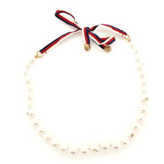 Gucci Sylvie Web Short Necklace Faux Pearls and Grosgrain