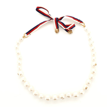 Gucci Sylvie Web Short Necklace Faux Pearls and Grosgrain