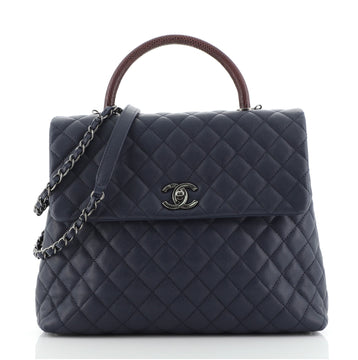 Chanel Coco Top Handle Bag Quilted Caviar with Lizard Large