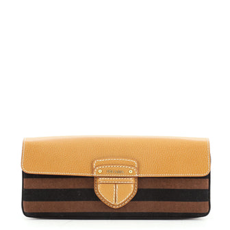 Prada Canapa Flap Clutch Striped Canvas and Leather