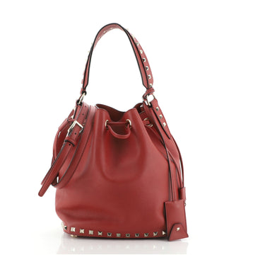 Valentino Rockstud Top Handle Bucket Bag Leather Small