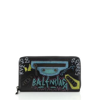 Balenciaga Graffiti Classic Zip Wallet Leather