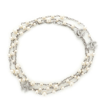 CC Long Necklace Faux Pearls and Crystal Embellished Metal