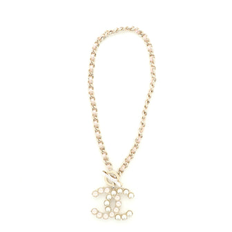 Chanel CC Chain Link Pendant Necklace Metal with Faux Pearl