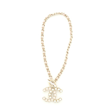 Chanel CC Chain Link Pendant Necklace Metal with Faux Pearl
