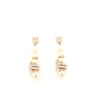 Chanel CC Twist Drop Earrings Metal with Crystal and Faux Pearl