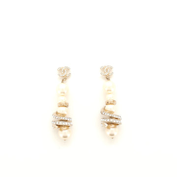 Chanel CC Twist Drop Earrings Metal with Crystal and Faux Pearl