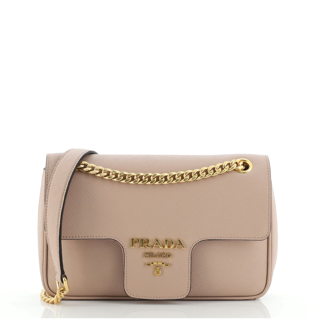 Prada Pattina Flap Shoulder Bag Saffiano Leather Small Pink 88652136