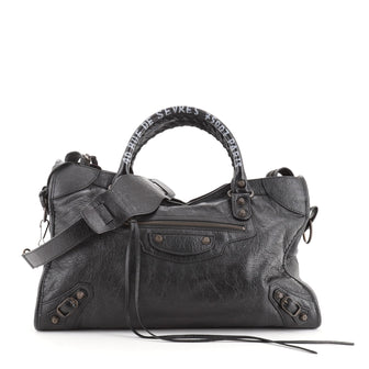 Balenciaga City Address Graffiti Classic Studs Bag Leather Medium