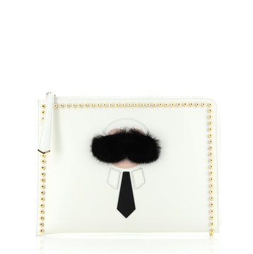 Fendi Karlito Pouch Studded Saffiano Leather Medium