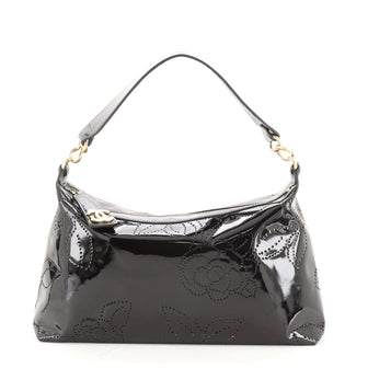 Chanel Camellia Shoulder Bag Patent Perforated Leather