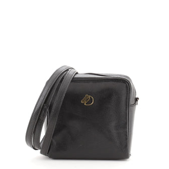 Hermes Vintage Horse Logo Zip Messenger Bag Leather Small