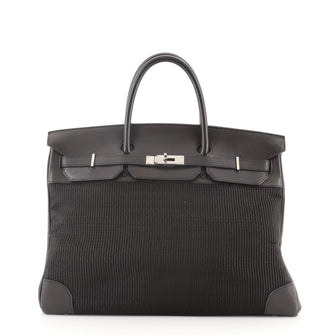 Hermes Birkin Handbag Crinoline and Black Barenia with Palladium Hardware 40