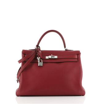 Hermes Kelly Handbag Red Swift with Palladium Hardware 32