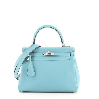 Hermes Kelly Handbag Blue Swift with Palladium Hardware 25
