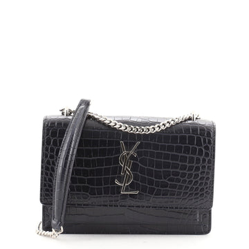Saint Laurent Sunset Chain Wallet Crocodile Embossed Leather