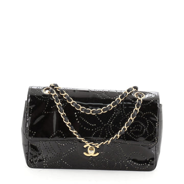 Chanel Vintage Classic Single Flap Bag Camellia Perforated Patent Small
