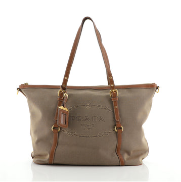 Prada Logo Convertible Tote Canvas with Leather Medium