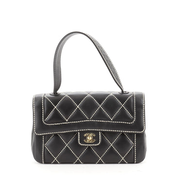 Chanel Surpique Top Handle Flap Bag Quilted Leather Medium