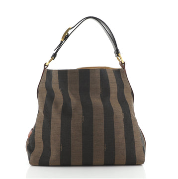 Fendi Convertible Pequin Hobo Canvas Medium