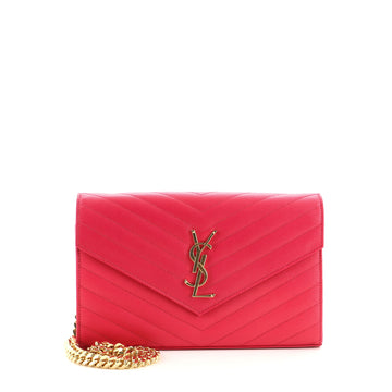 Saint Laurent Classic Monogram Wallet on Chain Matelasse Chevron Leather Medium