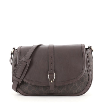 Gucci Stirrup Flap Crossbody Bag Coated Canvas with Leather Medium