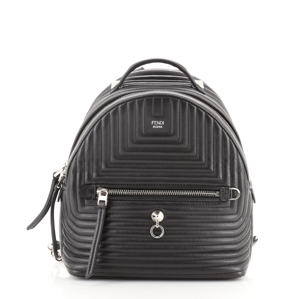 fendi kitty mini backpack Fendi DotCom Backpack Quilted Leather Mini Black 63764267