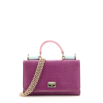 Dolce & Gabbana Sicily Wallet on Chain Lizard Embossed Leather