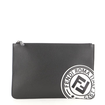 Fendi Logo Stamp Zip Pouch Printed Leather Medium